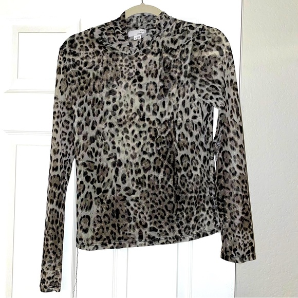 Ten Sixty Sherman Leopard Print Mesh Turtleneck Top - Large - Picture 2 of 13